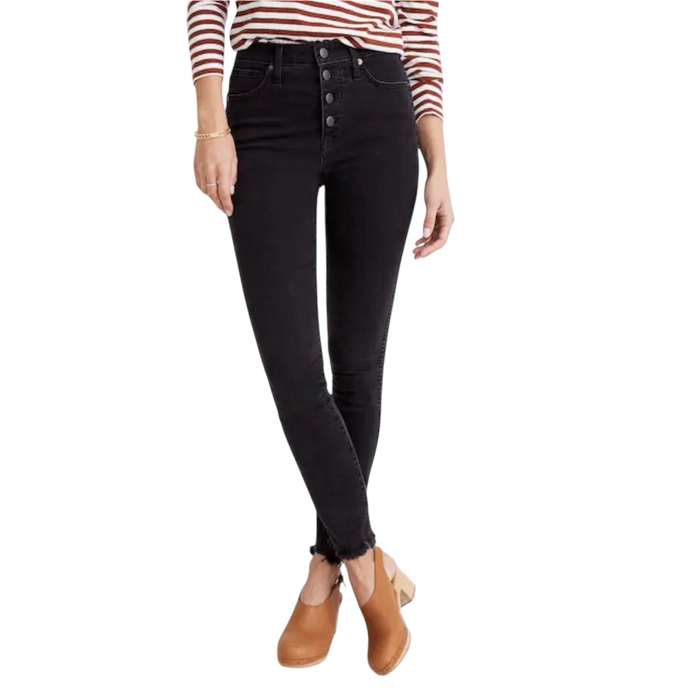 Madewell 10” High Rise Skinny Jeans Size 27 Chewed Hems Faded Berkeley Black